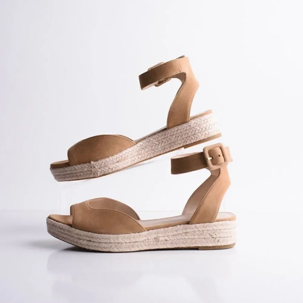 Pelle Moda Womens Espadrilles Oxford Latte Kid Suede Platform Sandals US 6 New
